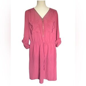 Rue21 Plus Size 1X Mauve Pink Utility Shirt Dress Half Zip Roll Tab Sleeve Y2K